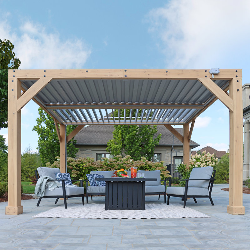 Cedar and Aluminum 10' x 12' Beige Rectangular Patio Gazebo