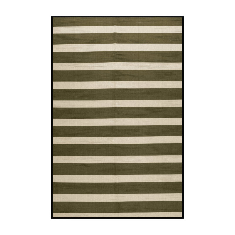 Tapis brun à rayures horizontales lavable à la machine, Rectangle 6 pi x 9 pi