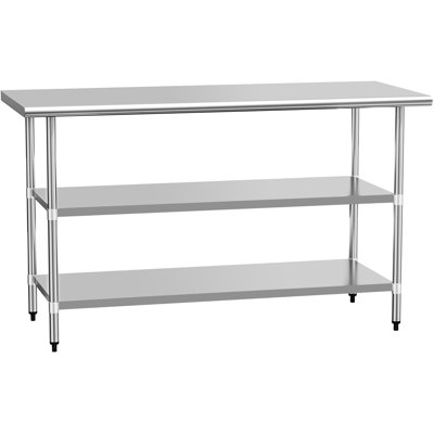 Skara 60" Stainless Steel Bar Cart with Adjustable Shelves & Wheels