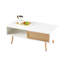 Table basse de 41,34 po en rotin, porte coulissante pour rangement, pieds en bois massif, table moderne pour le salon, blanc