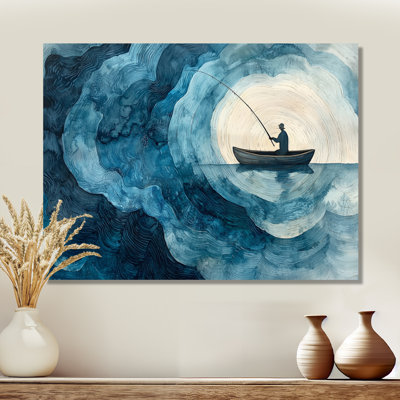 Paysage de glissade en bois de pêche - Art mural en métal pour la pêche en bateau