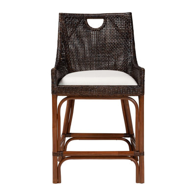 Tabouret de comptoir en osier tissé à la main avec profil à oreilles et poignée ajourée Bali