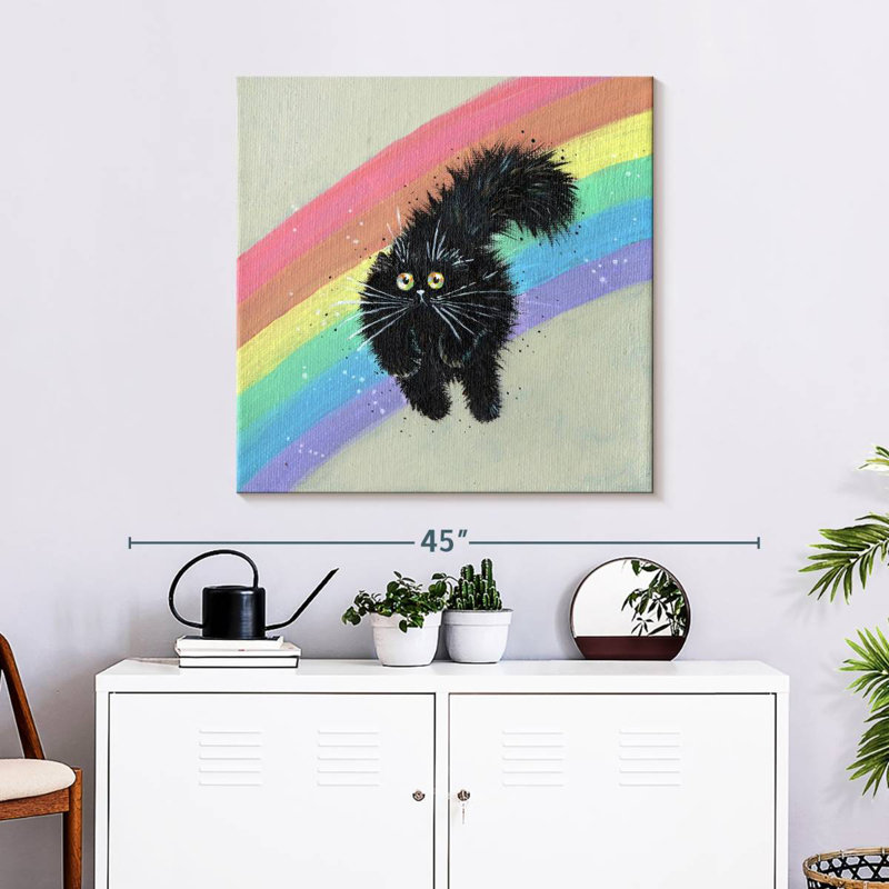 Crowle Rainbow Running Black Cat, 30" H x 30" W