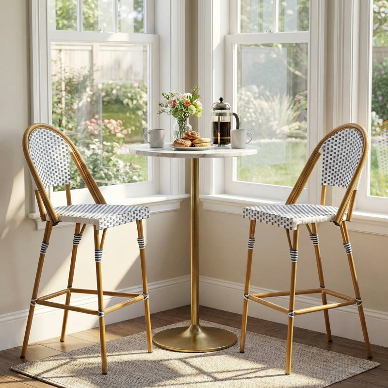 Ensemble de 2 tabourets de bar et de comptoir empilables à dossier haut 2 pièces avec structure en aluminium (ensemble de 2)