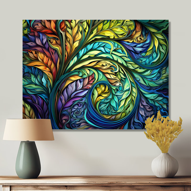 Art nouveau arc-en-ciel botanique ornemental - feuilles, art mural salon, Toile tendue, H 30 po x l 40 po x P 1,5 po