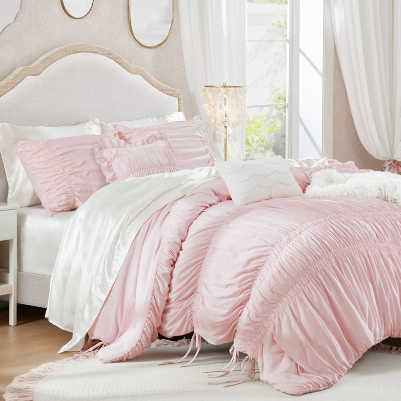 Ensemble d'édredon pour lit double / grand 5 pièces, rose, Pink, Full/Queen Sheet Set + 4 Additional Pieces