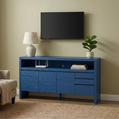 Modern Freestanding Wooden Sideboard with Three Drawers, Two Cabinets and a Shelf