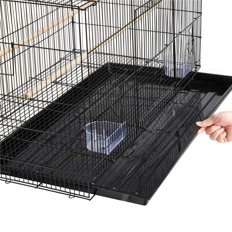 46cm Iron Flat Top Table Top Bird Cage with Perch, Black