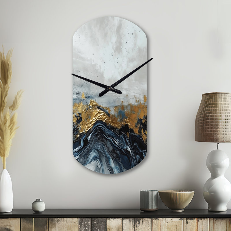 Horloge murale en métal gris or moderne abstrait abstrait contemporain III, Grand