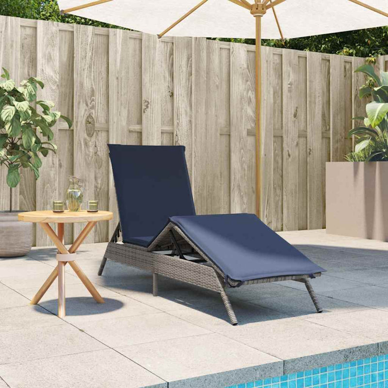  Patio Sun Lounger Gray PE Rattan Extra Long Adjustable Footrests, Gray, Navy Blue