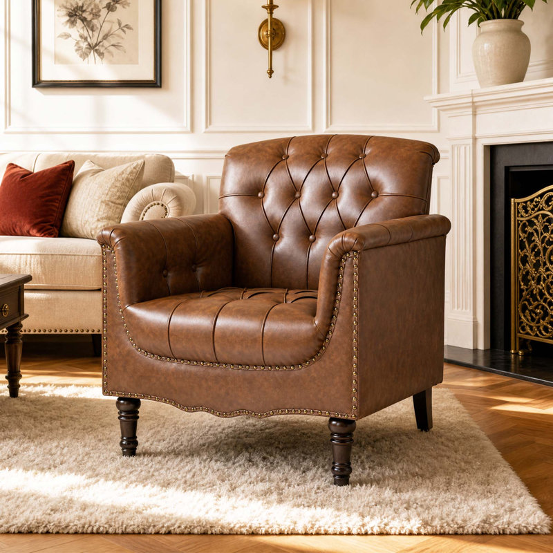 Enoks Tufted Leather Armchair, Brown