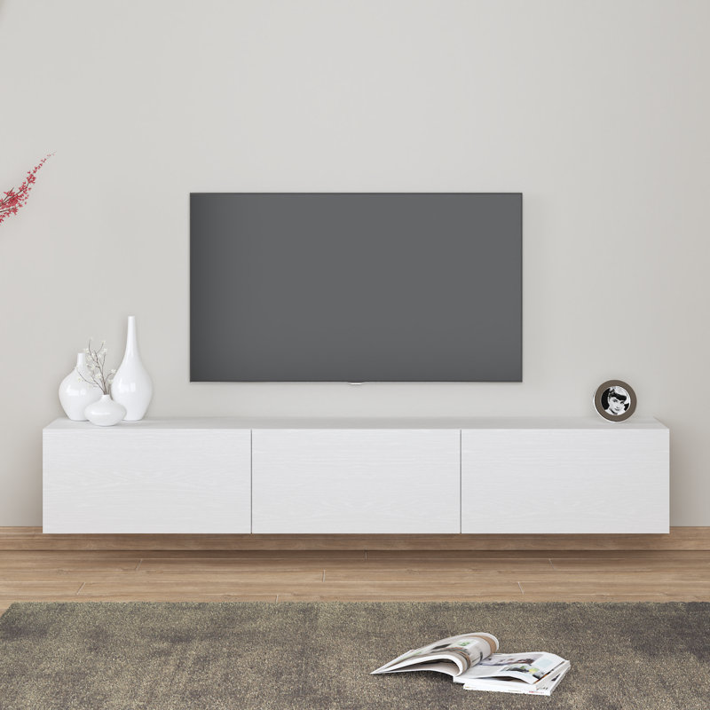 Premium Modern Floating TV Stand Up To 80" TV's Wall Mount Media Console with Storage, White