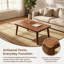 Table basse rectangulaire, conception à coins arrondis, 4 pieds cylindriques, structure en bois, brun