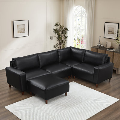 5-Piece Modular Sectional Sofa With Ottoman, Breathable PU Upholstery