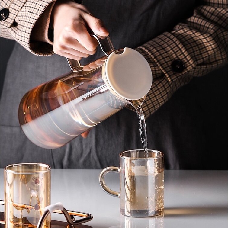 Prep & Savour Vintage Amber Brown Glass Water Pitcher Set