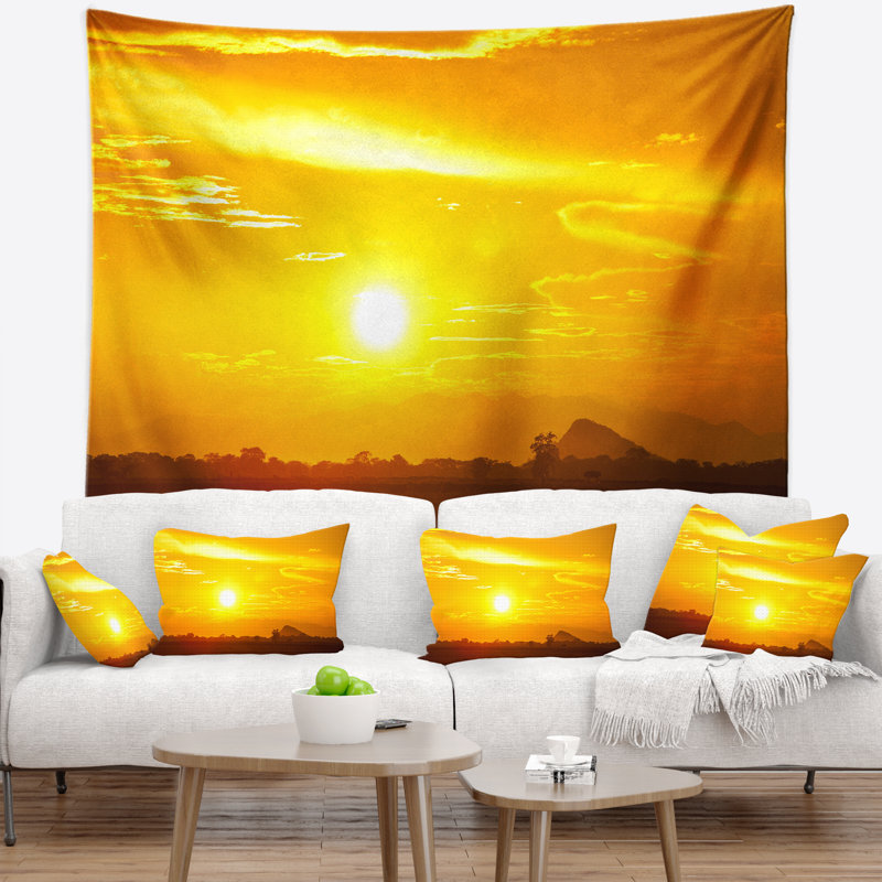 Tapisserie coucher de soleil africain, H 68 po x l 80 po