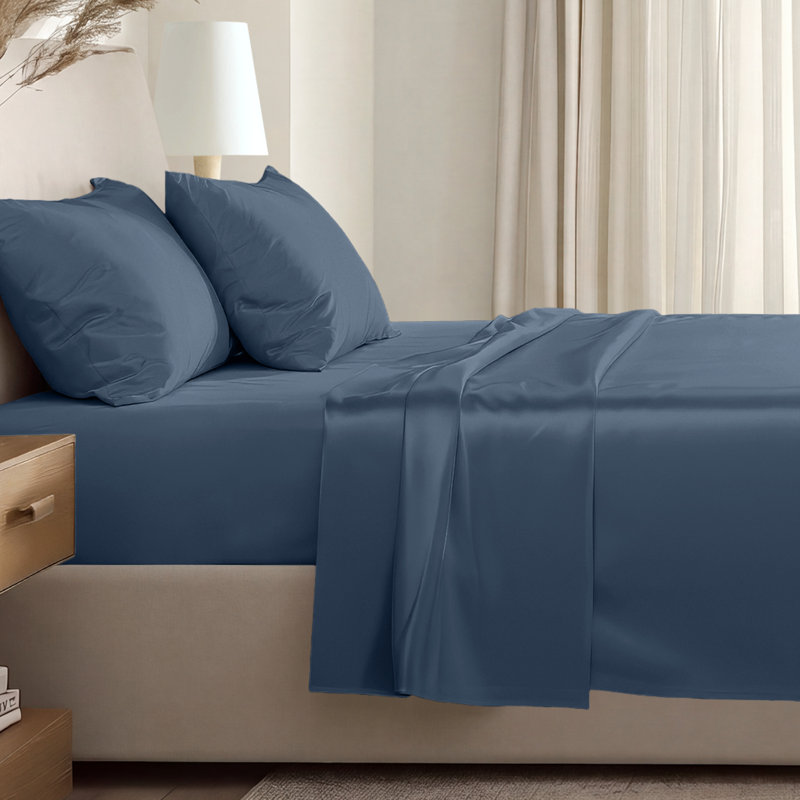 400 Thread Count Sateen Sheet Set, Bering Sea, Full Sheet Set with 2 Pillowcases
