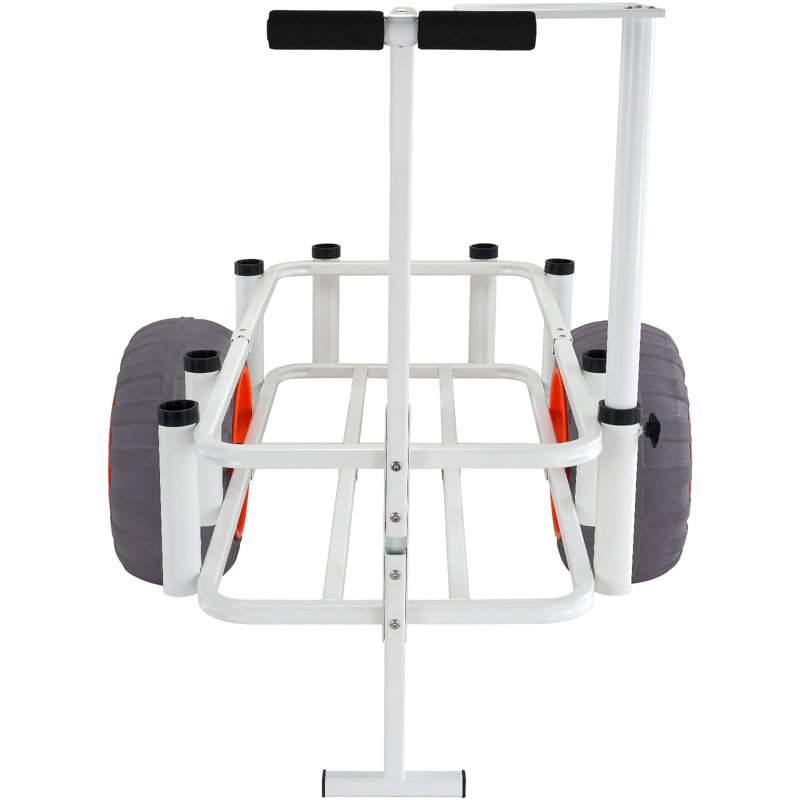 Heavy-Duty White Aluminum Beach Fishing Cart with Balloon Tires