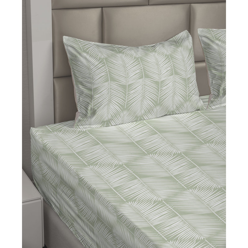 Microfiber Sheet Set, Cal King Sheet Set with 2 Pillowcases, Pale Green/White Floral