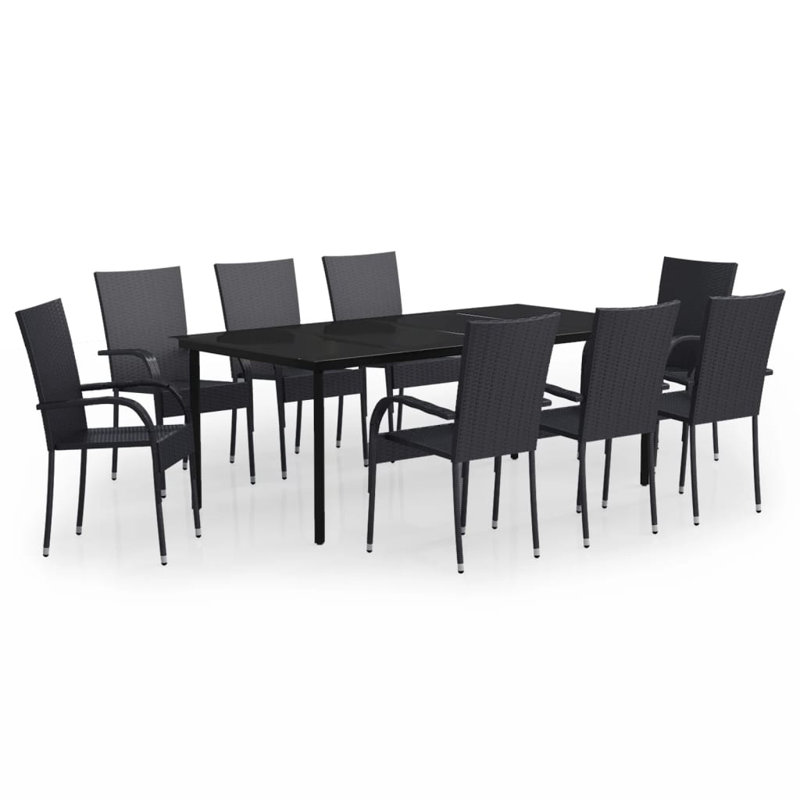 Rosalind Wheeler 9 Piece Garden Dining Set, 1 Table, 8 Chair, Black