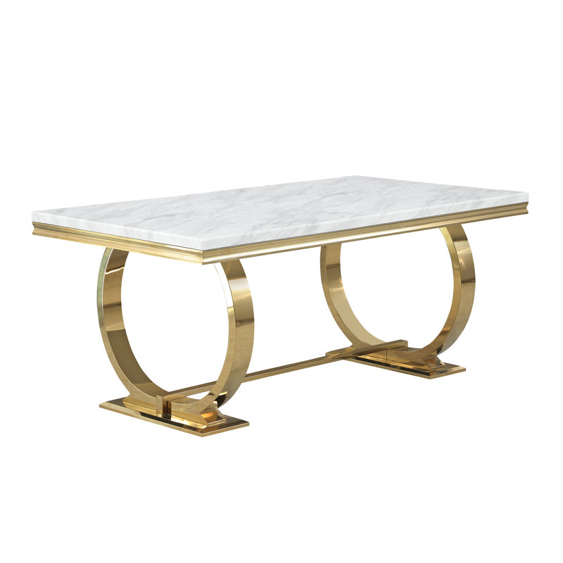 Harlyn 70" Marble Top Metal Base Dining Table (Gold) , Gold