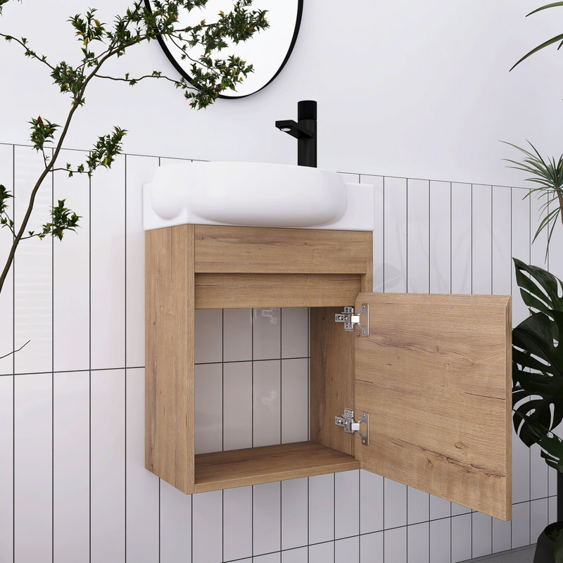16.8'' Single Bathroom Vanity with Ceramic Top, Imitative Oak