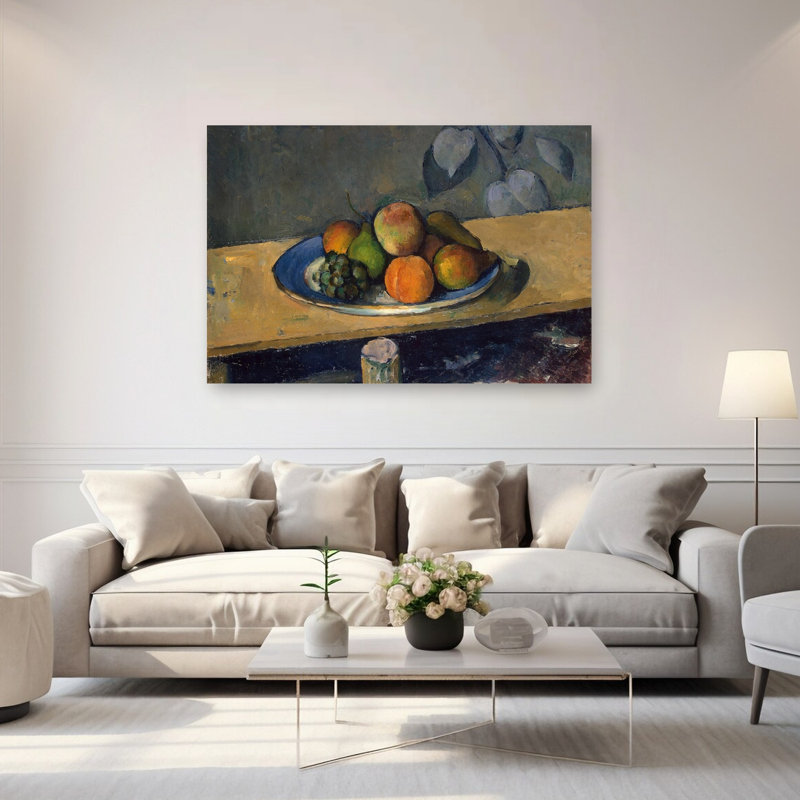 Pommes, poires et raisins, vers 1879. Estampe murale abstraite contemporaine représentant des fruits., H 40 po x l 60 po