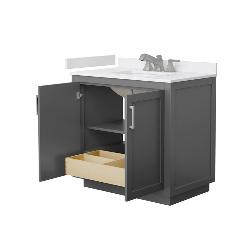 Miranda 36" Freestanding Single Bathroom Vanity with Cultured Marble Top, Gray, Brushed Nickel