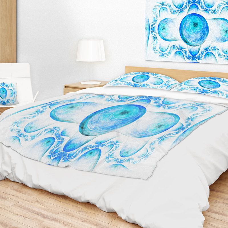  Couverture abstraite fractale exotique, L 59 po x L 71 po, Bleu / blanc