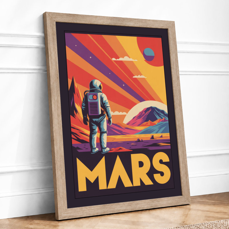 Postcard from Mars Retro - Framed Print, A2 - 59.4 x 42.0 cm, Oak