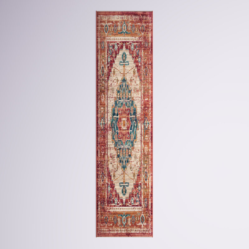 Drusilla Oriental Red/Blue/Beige Area Rug, Runner 3' x 12'