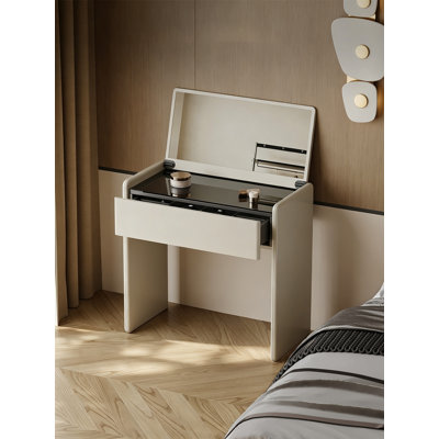 Coiffeuse minimaliste moderne avec petit miroir rabattable.