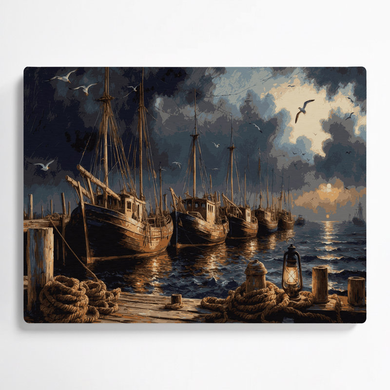 Nautical Harbour Scenes Black Metal Wall Art, 11" H x 14" W