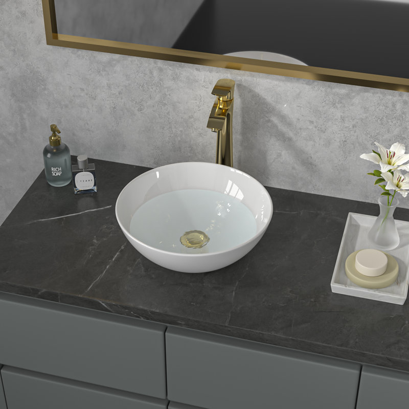 13" L x 13" W Modern Small Round Above Counter White Ceramic Vessel Bathroom Sink