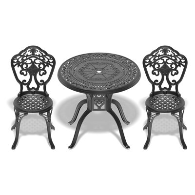 Structure noire 3 repas toutes saisons, fabrication en aluminium, soutien du corps confortable, résistance aux intempéries, tous les outils inclus pour l'assemblage de l'ensemble moulé en noir, motifs délicats, construction résistante aux intempérie