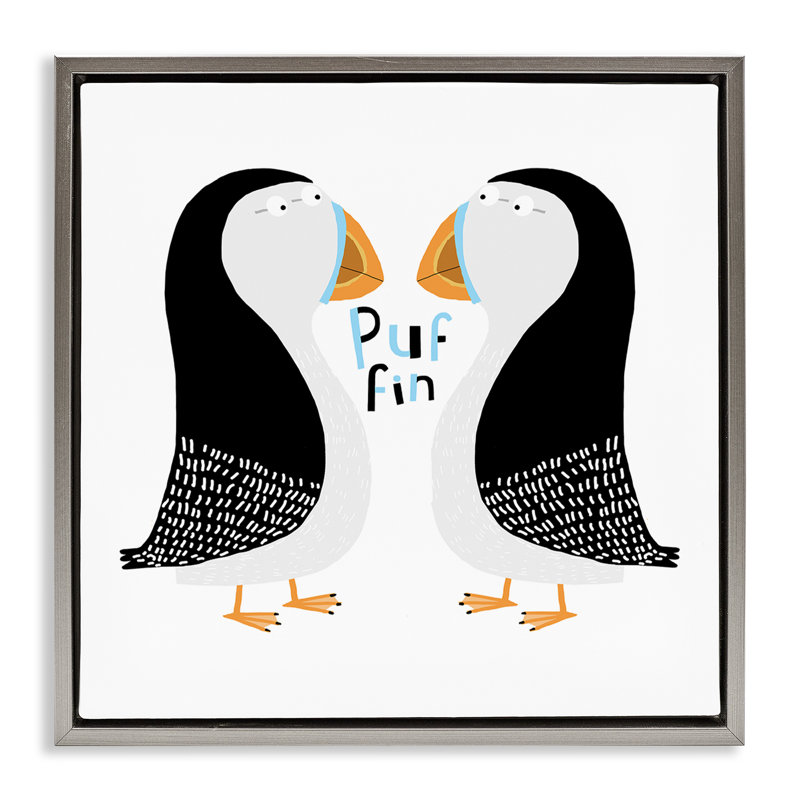«Puffin Bird Duo» par Carla Daly, Encadré gris, H 25 po x l 25 po