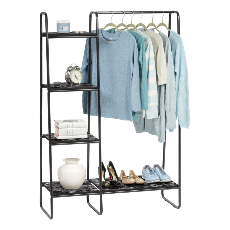 Black Metal Garment Rack with Marble Shelves