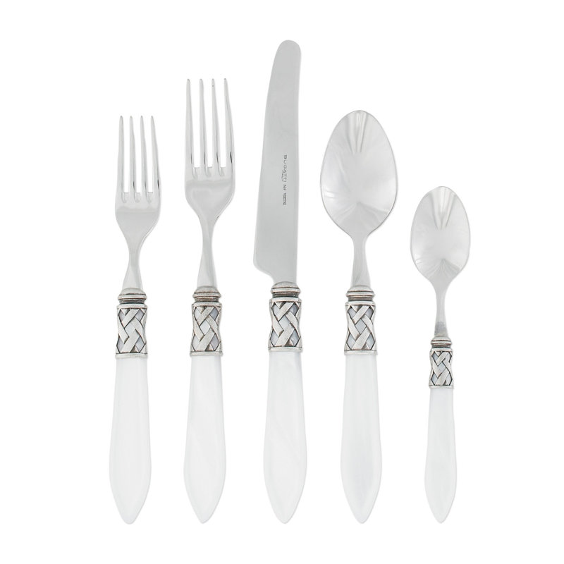 VIETRI Aladdin Stainless Steel Flatware Set, White