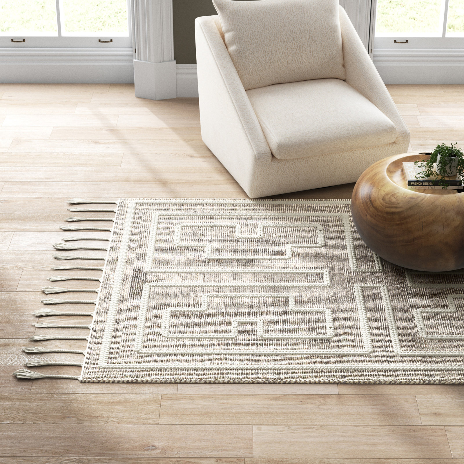 Rodriguez Hand-Woven Geometric Jute Rug, Rectangle 5' x 7'6"