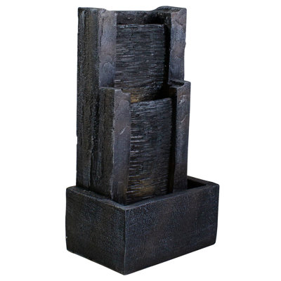 Fontaine de jardin d'extérieur moderne à trois niveaux 23,5 "noire et grise