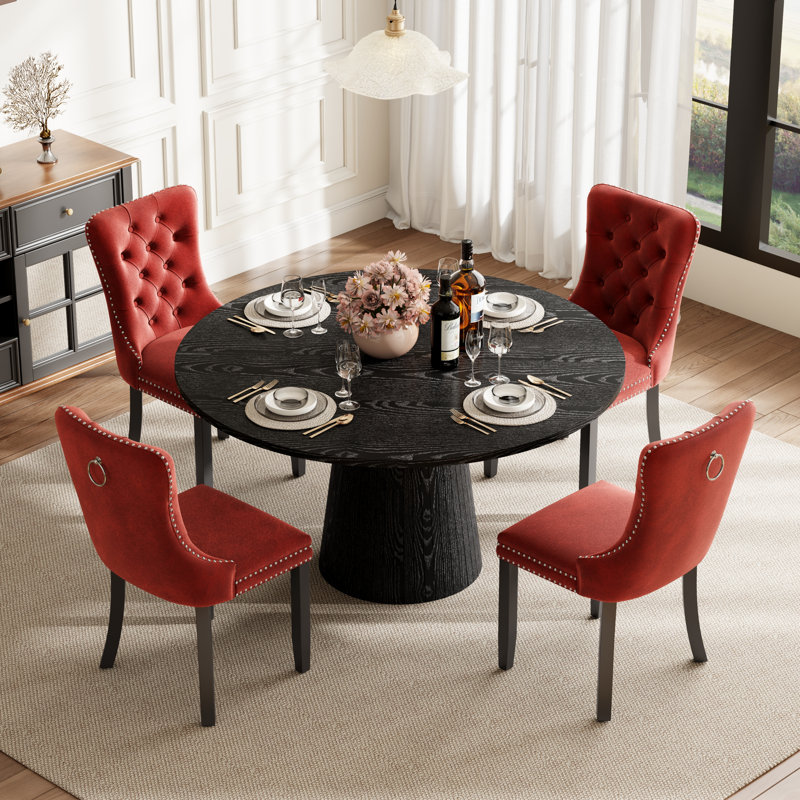 Ensemble de table de salle à manger ronde avec 4 chaises capitonnées rembourrées, ensemble de table de salle à manger de style Mid-Century pour coin-repas de cuisine