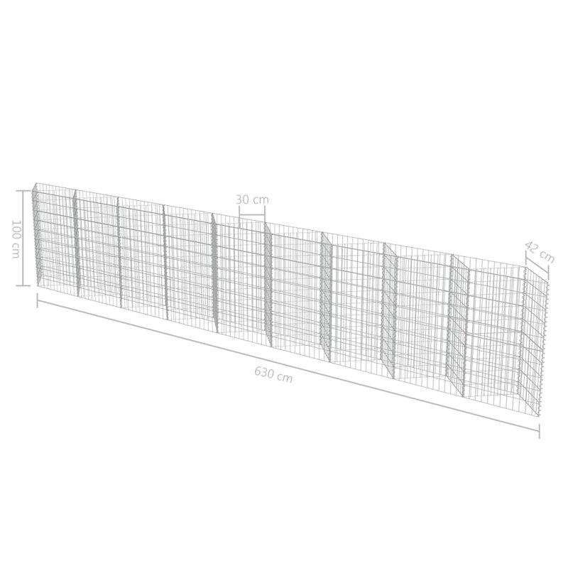100cm H x 630cm W Silver Metal Gabion Wall