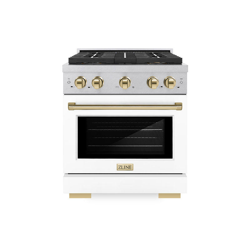 ZLINE Autograph Edition 36 in. 5.2 cu. ft. Paramount Dual Fuel Range W/ 6 Burner DuoPro Cooktop and Electric Convection Oven in Satin Stainless Steel W/ White Matte Door and Champagne Bronze Accents