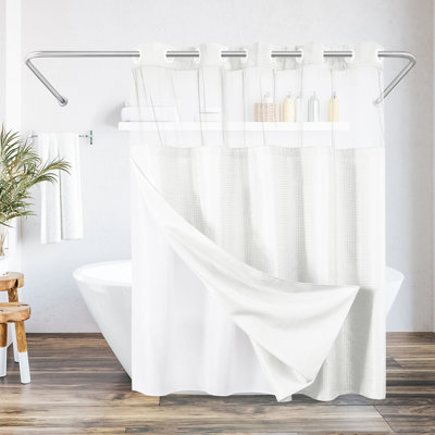 72X75 Hookless Waffle Pattern Shower Curtain - Water-Resistant Long Shower Curtain With Sheer Panel, Snap-In Liner, And Grommets