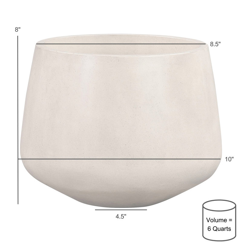 Medium White Planter Of Lightweight Concrete, 8" H X 10" W L, Modern Design For Plant Display Concrete Round Planter, Size And Functional Home Planting