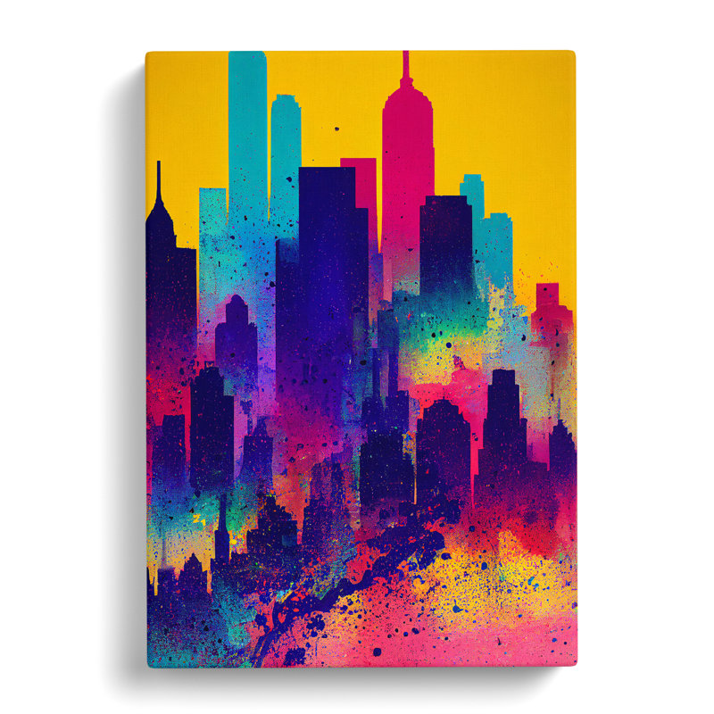 Paint Splashed City Skyline No.3 Abstract - Wrapped Canvas, 76cm H x 50cm W x 3cm D