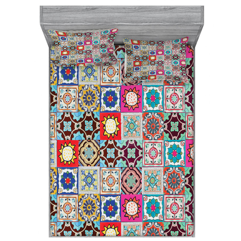 Microfiber Patchwork Sheet Set, Full Sheet Set with Fitted Sheet