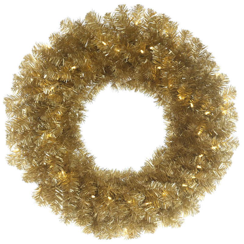 Couronne de sapin artificielle en PVC, H 24 po x l 24 po x P 3 po, Oui, Champagne