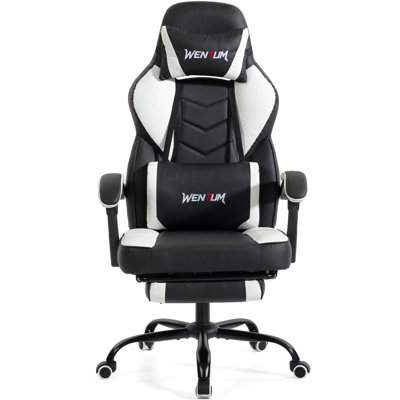 Adjustable Reclining Ergonomic Faux Leather Swiveling Pc & Racing Gaming Chair With Footrest（White）