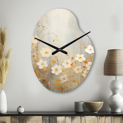 Minimalisme jaune blanc fleur collage I - fleur de cerisier horloge murale en forme irrégulière, horloge murale asymétrique moderne